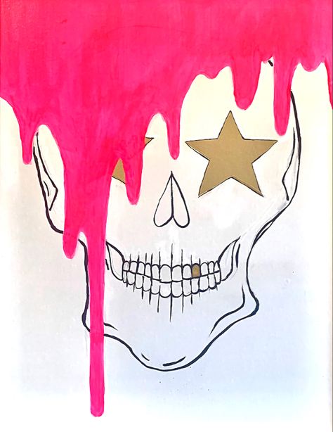 Punk Canvas Painting, Gore Canvas Painting, Skull Acrylic Painting, Skull Paintings, Neon Skull Painting, Neon Skull Painting Canvas, Painted Skull, 2023 Ideas, Starry Eyed