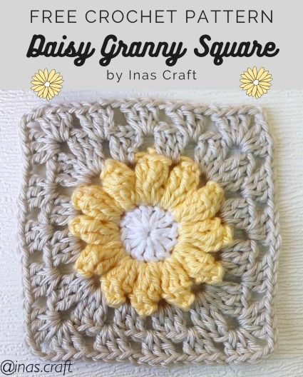 Free Crochet Patterns | Free Crochet Pattern Daisy Granny Square • Free Crochet Patterns Crochet Flower Granny Square Pattern, Daisy Granny Square, Small Crochet Gifts, Granny Square Crochet Patterns Free, Small Crochet, Crochet Daisy, Crochet Design Pattern, Crochet Granny Square, Crochet Square Patterns