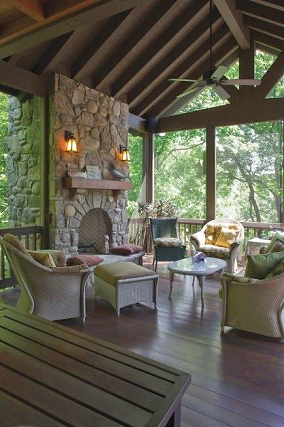 Screened Porch Designs | http://homechanneltv.blogspot.com/2015/05/screened-porch-designs.html Veranda Design, Screened Porch Designs, Building A Porch, Casa Country, Barndominium Floor Plans, House With Porch, Outdoor Living Room, Porch Design, Rustic Outdoor