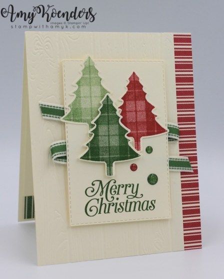 Stampin Up Perfectly Plaid, Stampin Pretty, Tartan Christmas, Tree Stamp, Homemade Christmas Cards, Stampin Up Christmas Cards, Christmas Tree Cards, Stampin Up Christmas, Tree Cards