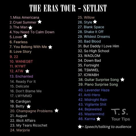 Eras Tour Set List, Eras Tour Setlist, Taylor Aesthetic, Taylor Swift Images, Taylor Swift New, Taylor Swift Tour Outfits, Taylor Lyrics, Swift Tour, You Belong With Me