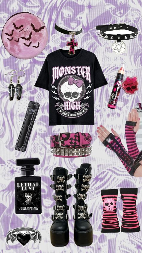 #monsterhigh #monsterhighaesthetic #goth #gothaesthetic #gothgirl #monsterhighdraculaura #dracula #dolls Goth Draculaura, Monster High Astethic Outfits, Draculara Outfits Monster High, Draculaura's Closet, Monster High I Heart Fashion, Draculaura Halloween Costume, Draculaura Halloween, Fanfiction Ideas, Goth Vampire