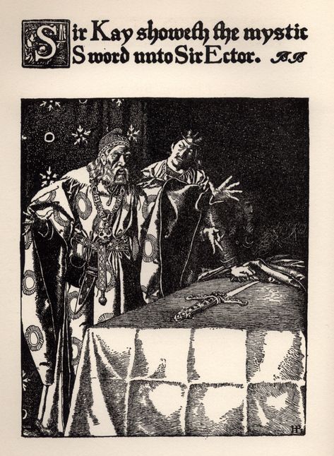 Sir Kay Showeth the Mystic Sword unto Sir Ector Sir Kay, King Arthur's Knights, Dungeon Art, Howard Pyle, Arthurian Legend, Robert Louis Stevenson, The Mystic, King Arthur, Ink Illustrations