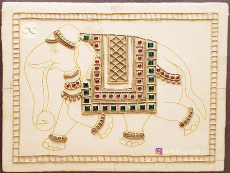 Elephant Art Painting, Thanjavur Painting, Basic Sketch, Mud Art, Tanjore Art, Indian Traditional Paintings, Painting With Gold, Tanjore Paintings, Painting Board