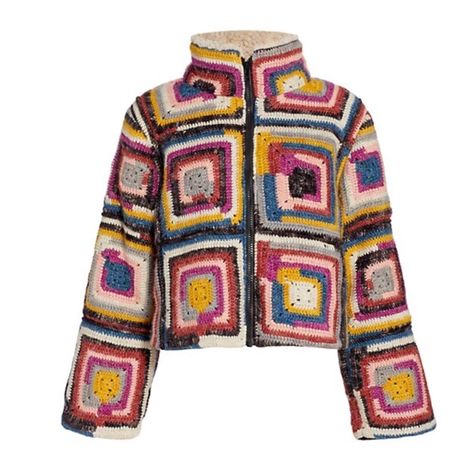 Stunning Work Of Art! A Forever Jacket That You Will Live In! Gorgeous High End Piece Sold Out Crochet Puffer Jacket Created By The Cult Fav Clothing Brand, Sea Brand New With Tags. Still In Plastic Wrap. Purchased Directly From Saks. This Puffer Jacket Is Decorated With Colorful Crochet Squares, And Funnel Neck Is Lined With Cozy Fuzzy Sherpa. Funnel Neck Long Sleeves Front Zipper Closure Deep Side Pockets 69% Merino Wool/20% Linen/11% Nylon Lining: 100% Cotton Fill: 100% Polyester Dry Clean Im Camo Puffer Jacket, Tops Stylish, Colorful Crochet, Crochet Summer Tops, Granny Square Crochet Pattern, Beach Tops, Crochet Squares, Summer Crochet, Free Crochet Patterns