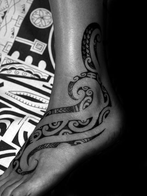 40 Tribal Foot Tattoos For Men - Manly Design Ideas Maori Tattoo Frau, Ta Moko Tattoo, Polynesian Tattoos Women, Maori Tattoos, Polynesian Tattoo Designs, Women Tattoos, Tattoo Trend, Maori Tattoo Designs, Samoan Tattoo