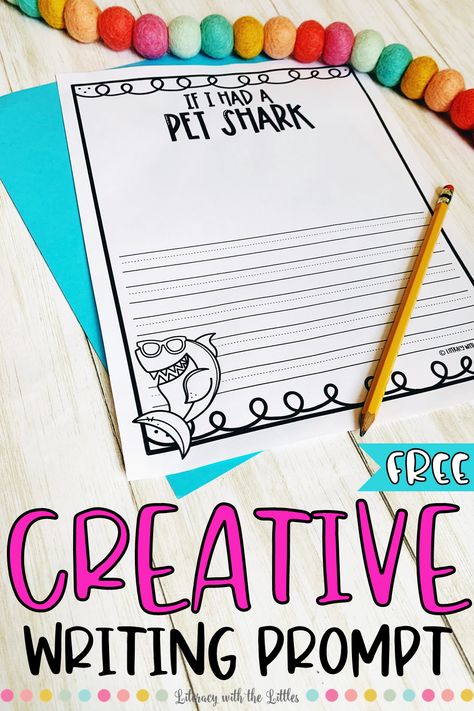 It is important that children get plenty of opportunities to practice all different types of writing. They need the chance to practice creative, persuasive, informative, and journal writing. This freebie is a fun little creative writing prompt. Let them use their creativity to respond to the prompt…”If I had a Pet Shark.” Ocean Writing Prompts, Creative Writing For Kids, Animal Writing, Pet Shark, Free Writing Prompts, Creative Writing Activities, Summer Writing, 1st Grade Writing, Elementary Writing