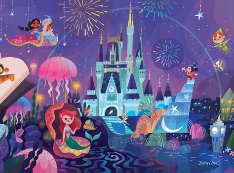 Artist, Joey Chou 🎶 Visit my 'Doodle this' board for more illustration inspiration and my board 'Dream here' for #disneymagic inspiration! 💫 Joey Chou, Disney Amor, Disney Poster, Disney Tokyo, Disney Posters, Disney Artwork, Art Disney, Pinturas Disney, Disney Castle