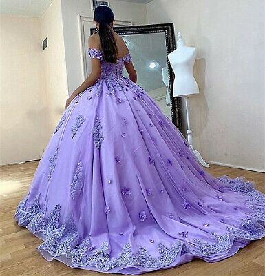 Off Shoulder Quinceanera Dresses Lace Applique Flower Sweet 16 Evening Ball Gown | eBay Lavender Quince Dress, Lilac Quinceanera, Lilac Quinceanera Dresses, Lavender Quinceanera Dresses, Lavender Quinceanera, Burgundy Quinceanera Dresses, Purple Ball Gown, Green Quinceanera Dresses, Sweet 15 Dresses