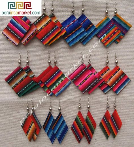 Colombian Jewelry Handmade, Peruvian Jewelry, Handwoven Earrings, Textile Earrings, Terracotta Jewellery Designs, Diy Fabric Jewellery, African Accessories, Terracotta Jewellery, Pretty Jewelry Necklaces