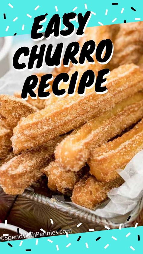 Homemade Churros Easy, Churros Dessert, Homemade Churros Recipe, Churro Recipe, Easy Churros, Easy Churros Recipe, Yummiest Food, Homemade Churros, Aip Desserts