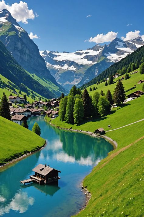 The Perfect Switzerland Travel Itinerary: See It All in One Trip! Town In Mountains, Switzerland Travel Photography, House In Switzerland, Switzerland House, Switzerland Adventure, Switzerland Travel Itinerary, Europe Landscape, Cave Houses, Switzerland Nature