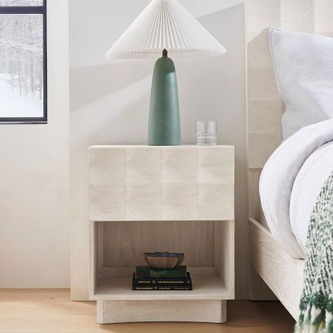 Modern Nightstands & Bedside Tables | West Elm Nightstands Ideas Bedside Tables, Open Nightstand, Nyc Rooms, Carved Beds, Metal Nightstand, Quality Bedroom Furniture, Sleek Chic, White Nightstand, Winter Wood