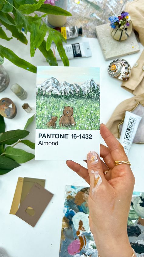 Pantone Painting, Pantone Postcards, Pantone Cards, Pantone Challenge, Painting Challenge, Gouache Painting, Painting Ideas, Art Inspo, Acrylic Painting