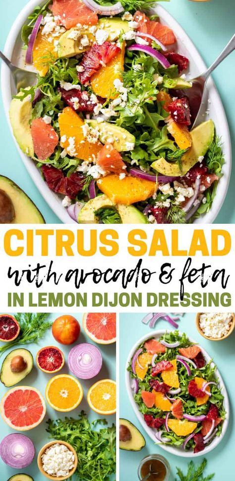 This refreshing citrus salad with avocado and feta is a healthy and delicious recipe packed with tangy citrus fruits, creamy avocado, and peppery arugula. Citrus Avocado Salad, Citrus Salad Recipes, Recipe With Avocado, Salad With Avocado, Citrus Salad, Citrus Fruits, Avocado Recipes, Healthy Delicious, Avocado Salad