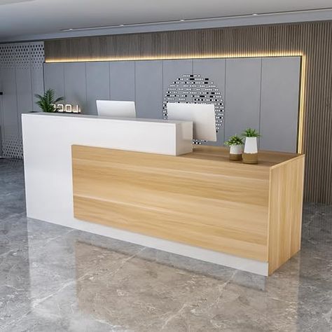 Salon Lobby, Front Desk Counter, Laminate Reception Desk, Front Desk Design, Reception Desk Counter, Salon Reception Desk, Inmobiliaria Ideas, Retail Counter, Reception Desk Design