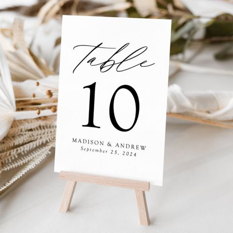 White and Black Modern Elegance Wedding Table Number White Wedding Table Numbers, Wedding Signage Table, Modern Elegance Wedding, Unique Wedding Invitation Wording, Wedding Table Number Signs, Wedding Invitation Message, Addressing Wedding Invitations, Elegance Wedding, Wedding Table Number Cards