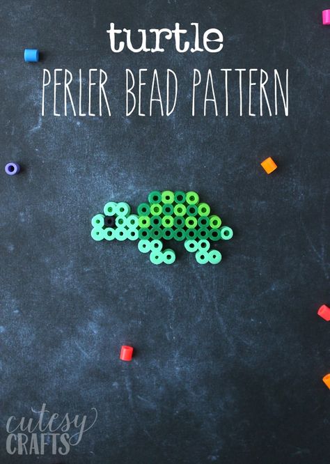 Turtle Perler Bead Pattern - Cutesy Crafts Turtle Perler Bead Pattern, Perler Bead Designs, Perler Beads Ideas, Melt Beads Patterns, Easy Perler Bead Patterns, Pola Manik, Melty Bead Patterns, Pearl Beads Pattern, Hama Beads Design