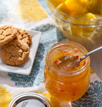 Pineapple Rhubarb Jam - Pineapple and rhubarb marry to produce a robust jam that is quick and easy to prepare. It is amazing with crumpets and wonderful as a filling for layer cakes. Can Recipes, Pineapple Jam Recipe, Canning Jams, Can Pineapple, Cooked Pineapple, Preserving Recipes, Food Spoilage, Pineapple Jam, Canning Jam