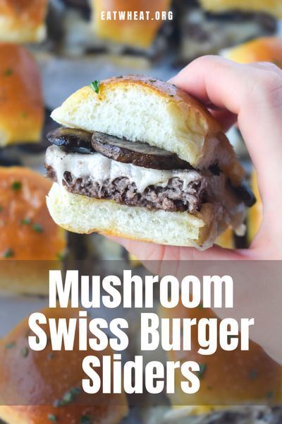 These Mushroom Swiss Burger Sliders are an easy and fun way to enjoy an American favorite. Swiss Burger, Party Sliders, Hoagie Sandwiches, Mushroom Swiss Burger, Greek Turkey Burgers, Slider Sandwiches, Burger Sliders, Slider Buns, Easy Lunch Recipes