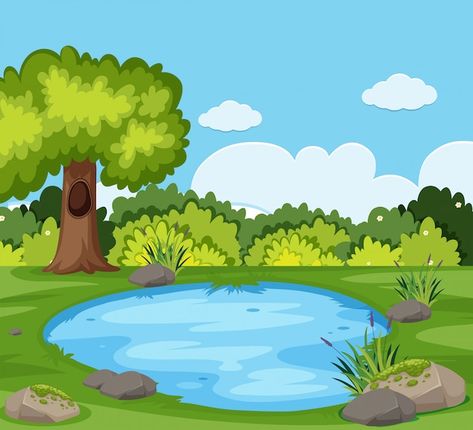 Vector a pond in the nature | Premium Vector #Freepik #vector #pond #tree-clip-art #tree-art #cartoon-tree Pond Cartoon, Clip Art Animals, Old Paper Background, Shady Tree, Tropical Background, Watercolor Christmas Tree, Tree Icon, Forest Background, Bokeh Background