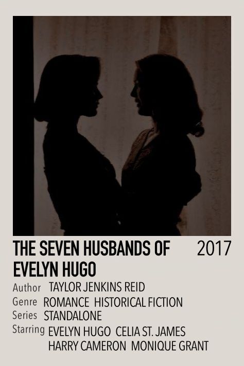 The Seven Husbands of Evelyn Hugo by Taylor Jenkins Reid Poster created by me Hugo Poster, Hugo Book, Seven Husbands Of Evelyn Hugo, Taylor Jenkins Reid, Evelyn Hugo, Alice Book, Gay Books, Movie Poster Wall, Book Wall