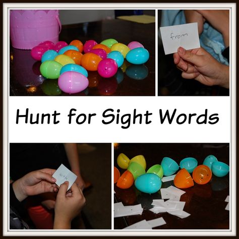 Preschool Activity Ideas | Toddler Activity Ideas | Mommy With Selective Memory: Sight Word Fun With an Easter Egg Hunt Sight Word Egg Hunt, Plastic Easter Egg Games, Plastic Egg Games For Kids, Easter Egg Activities First Grade, Easter Egg Literacy Kindergarten, Writing Kids Books, Easter Kindergarten, Easter Classroom, Baby Montessori