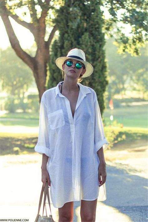 Beach Kimono, White Shirt Blouse, Beach Attire, Trendy Swimwear, 인물 사진, Women Shirts Blouse, Looks Style, Beach Dresses, Look Chic