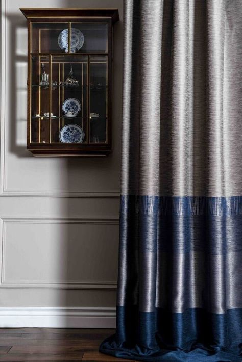 Black And Gold Curtains, Navy Blue Home Decor, Drape Curtains, Color Block Curtains, Art Deco Curtains, Modern Drape, Home Decor Curtains, Home Panel, Behind The Curtain