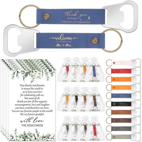 PRICES MAY VARY. Comprehensive Wedding Favor Set: each package includes 50 sets of wedding souvenirs for guests, sufficient to meet your wedding needs; Each set contains a leather keychain bottle opener, a wedding themed card, and a white organza bag; This ensures every guest receives a memorable token of your special day Materials: the keychain bottle opener of the wedding favors is made from quality PU leather and a durable metal alloy; The wedding card is printed on sturdy copperplate paper; Wedding Keepsake Ideas For Guests Favors, Destination Wedding Souvenirs, Bridal Shower Guest Gifts, Wedding Souvenirs For Guests, Bottle Opener Wedding Favors, Surprise 50th Birthday Party, Surprise 50th, Souvenir Ideas, Bottle Opener Favors