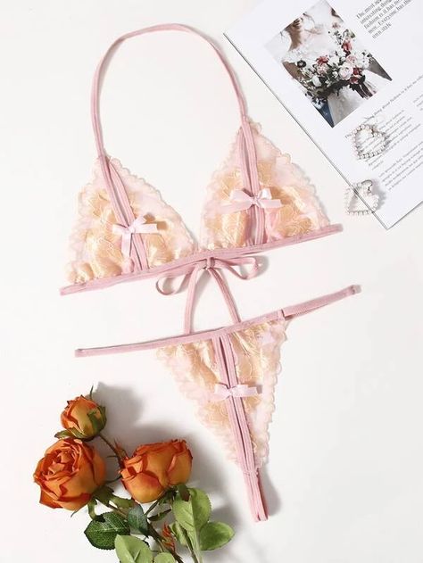 Bow Decor, Lace Bows, Shein Style, Lingerie Set, Floral Lace, String Bikinis, Fashion News, Cute Outfits, Lingerie