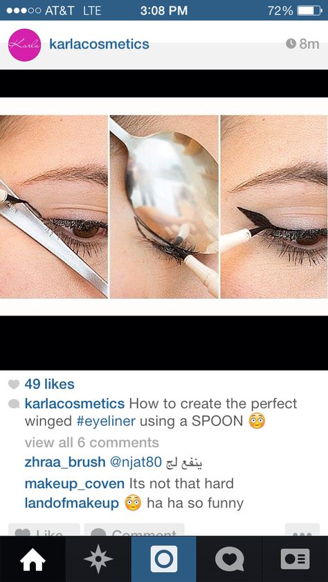 Spoon eyeliner trick Top Eyeliner, Eyeliner Application, How To Do Eyeliner, Eyeliner For Beginners, Eyeliner Styles, Eye Liner Tricks, Beauty Tricks, How To Apply Eyeliner, In Front Of House