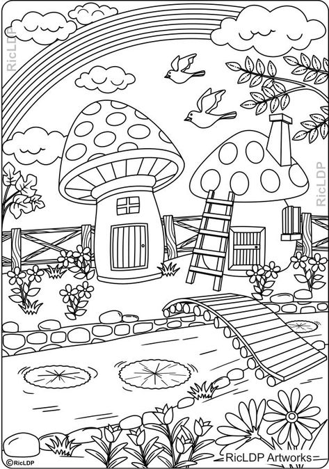 House Coloring Pages, Fargelegging For Barn, A Coloring Page, House Colouring Pages, صفحات التلوين, Adult Colouring Pages, Free Adult Coloring Pages, Mushroom House, 자수 디자인