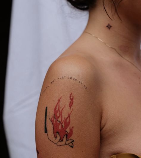 Women Fire Tattoo, Revolution Tattoo, Women With Tattoos, Like A Tattoo, Abstract Tattoo Designs, New Tattoo Designs, Stylish Tattoo, Fire Tattoo, Red Ink Tattoos