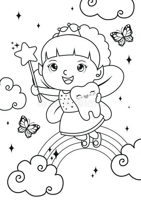 Tooth Fairy Pictures, Illustration Art Vector, Book Worksheet, Fairy Templates, Castle Coloring Page, Fairy Tale Crafts, Fathers Day Coloring Page, Preschool Coloring Pages, Drawing Color