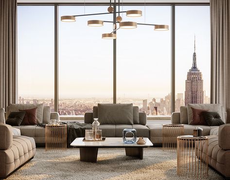 Manhattan Apartment Luxury, Apartamento New York, Industrial Loft Design, City Penthouse, Loft Designs, Nyc Penthouse, Modern Living Room Ideas, San Myshuno, Apartment Luxury