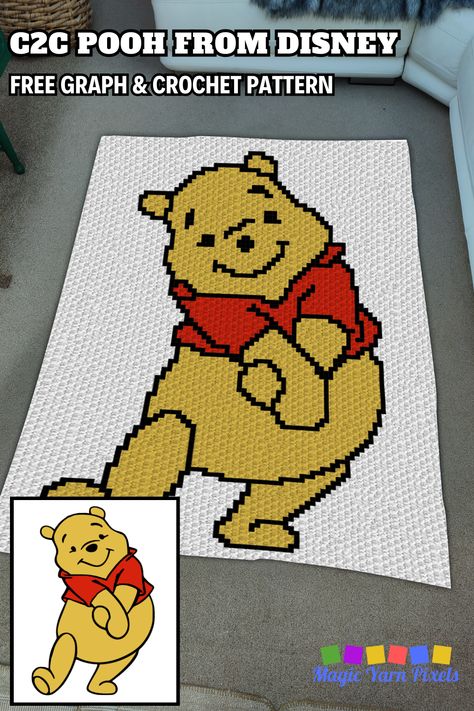 I made a crochet blanket design inspired by the cute Disney character Winnie The Pooh. Use this Winnie The Pooh free C2C crochet written pattern to make a baby blanket for your kids. Use this free crochet graph with different weights of yarns, sizes of hooks, and techniques to crochet a variety of items. From double bed throws, to baby blankets, wall hangings, rugs, and pillowcases, you can make them all with this graph. Winnie The Pooh Graphgan, Baby Blanket Crochet Pattern Free Boy, C2c Winnie The Pooh Blanket, Crochet Pooh Bear Blanket, Winnie The Pooh C2c Crochet Blanket, Scooby Doo Crochet Blanket Free Pattern, Winnie The Pooh Crochet Blanket Baby Free Pattern, Winnie The Pooh Crochet Patterns Free Blanket, C2c Crochet Projects