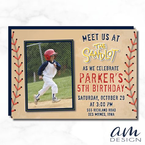 PARKER Meet me at the Sandlot, Baseball, Photo Birthday Party Invitation by AMDesignAndPhoto on Etsy Sandlot Birthday, Baseball Birthday Party Invitations, Baseball Birthday Invitations, Baseball Invitations, Boy Party Invitations, Baseball Birthday Party, Sandlot, Baseball Party, The Sandlot