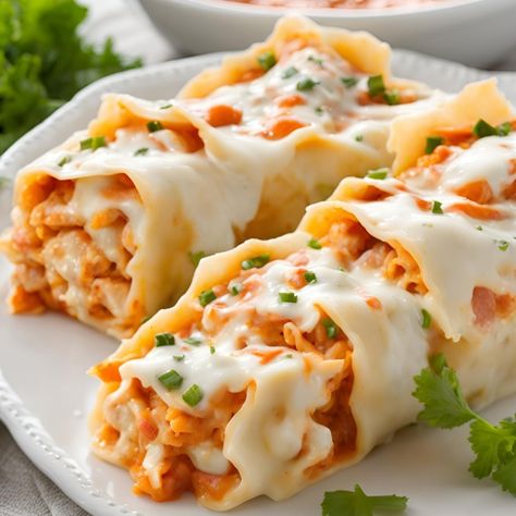 Creamy Buffalo Chicken Lasagna Roll Ups Recipe Buffalo Chicken Lasagna Roll Ups, Chicken Lasagna Roll Ups, Garlic Cream Sauce Recipe, Lasagna Roll Ups Recipe, Chicken Pasta Soup, Buffalo Chicken Lasagna, Dijon Chicken Recipes, Chicken Lasagna Rolls, Creamy Buffalo Chicken