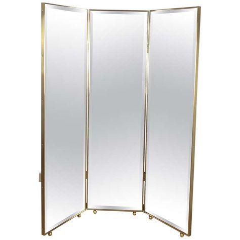 Three Way Mirror, Mirror Room Divider, Modern Floor Mirrors, Italian Art Deco, Brass Frames, Aged Mirror, Mirror Panel, Modern Screens, Classic Mirror