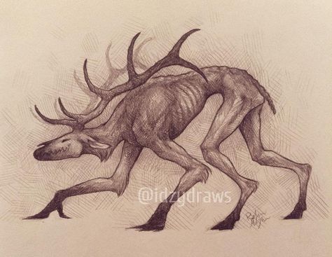 For some reason, in my head, the monsters that cannabilistic humans morph into (aka Wendigos) are just kinda emaciated, carnivorous, creep-… Scary Drawings, Creepy Drawings, 다크 판타지, Monster Concept Art, Creature Drawings, Dark Art Drawings, Fantasy Creatures Art, Scary Art, Mythical Creatures Art