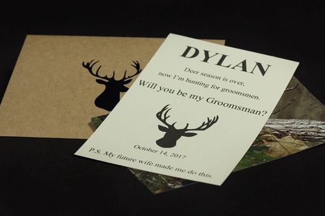 Groomsmen Gift - "Deer season is over, now I'm hunting for groomsmen. Will you be my groomsman?" Groomsmen Proposal Hunting, Hunting Proposal, Groomsman Proposal, Deer Season, Be My Groomsman, Groomsmen Proposal, Groomsmen Gift, Groomsman Gifts, A Good Man