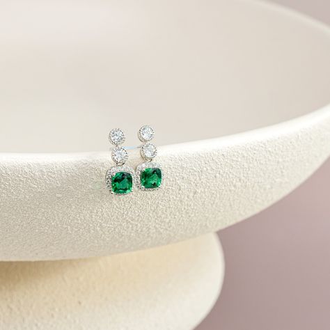 Emerald Earring, Pink Jewelry Box, Special Gifts For Her, Lab Created Emerald, Matching Ring, Clover Earrings, Silver Dangle Earrings, Pink Jewelry, Sterling Silver Dangle Earrings