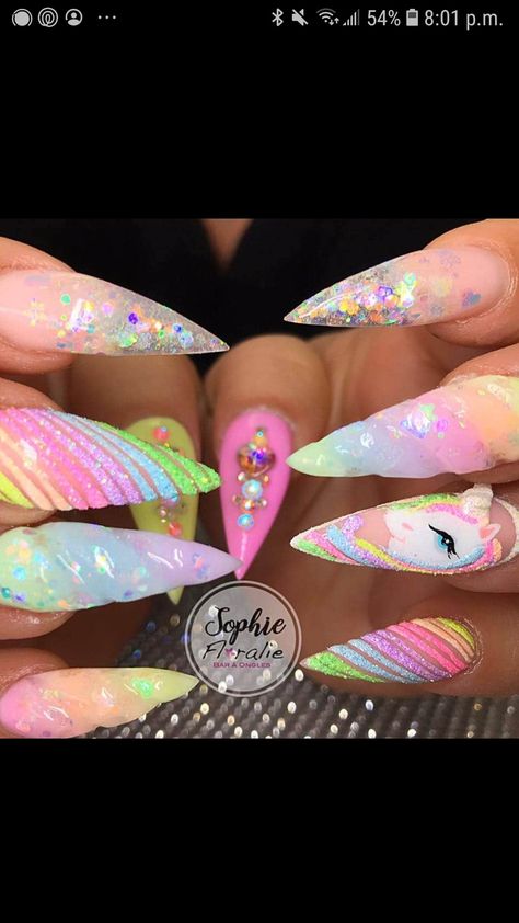 Glitter Unicorn Nails, Unicorn Pink Nails, Unicorn Birthday Nails, Unicorn Inspired Nails, Unicorn Dip Nails, Unicorn Nails Designs Acrylic, Unicorn Acrylic Nails, Rainbow Unicorn Nails, Nail Art Unicorn