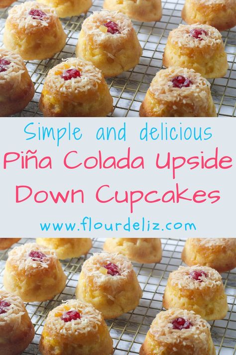 Pineapple Upside Down Cake With Coconut, Upside Down Cupcakes Ideas, Pineapple Coconut Upside Down Cake, Pineapple Upside Down Cake Recipe With Coconut, Coconut Pineapple Upside Down Cake, Pineapple Coconut Rum Cake, Pina Colada Rum Cake, Pina Colada Cake Recipe From Scratch, Coconut Cupcakes From Cake Mix Boxes