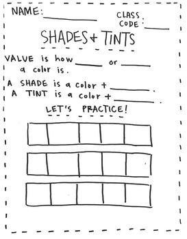 Value Shades and Tints Worksheet Metro Painting, Art Stations, Value Scale, Art Classroom Management, Art Handouts, Art Connection, Art Lessons Middle School, Art Assignments, 6th Grade Art