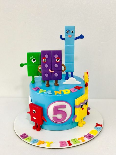 Number Block 5 Birthday Cake, Number Block Birthday Cake, Number Block Cake Ideas, Number Blocks Cake Ideas, Number Blocks Birthday Party Cake, Number Blocks Party Ideas, Number Block Birthday Party, Numberblock Cake, 5th Birthday Cake Boys