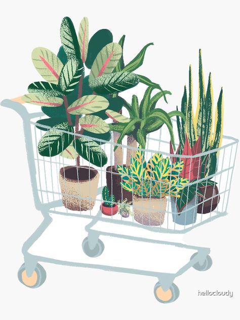 "Plant friends" Sticker by hellocloudy | Redbubble Plant Friends, Friends Poster, Seni Cat Air, Plant Drawing, Lukisan Cat Air, Arte Inspo, Plant Illustration, Plant Mom, Plant Art