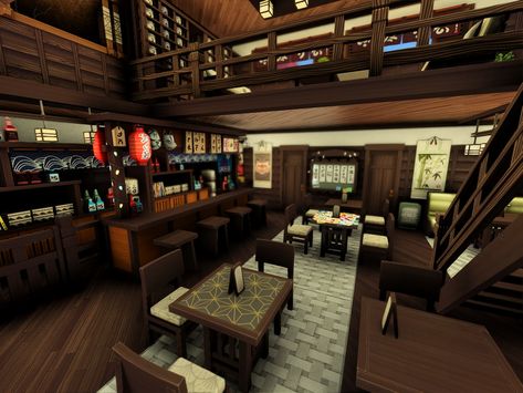 The Sims Resource - Tokyo Bar + Restaurant (Multi-functional lot) Tokyo Bar, Sims 4 Restaurant, Party Barn, Sims Community, The Sims Resource, Sims Resource, Bar Restaurant, Restaurant Bar, The Sims