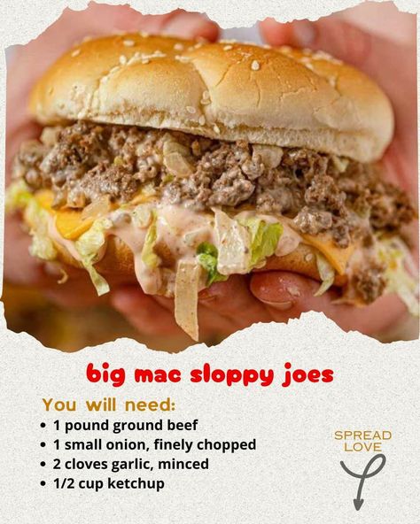 Big Mac Sloppy Joe, Big Mac Sloppy Joes, Big Mac Sloppy, Loose Meat, Burger Specials, Ina Garten Recipes, Meat Sandwich, Sloppy Joes Recipe, Hot Sandwich